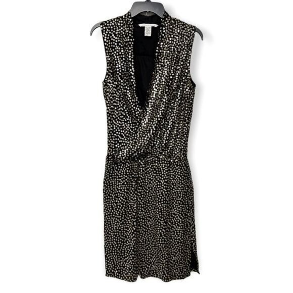 Diane von Furstenberg Black Gold Issie Sequin Mini Dress Size 4 - Picture 2 of 11